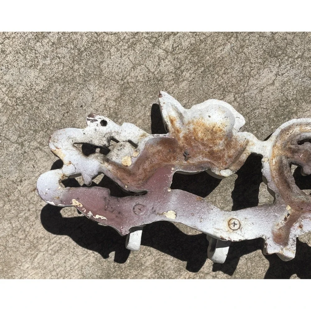Vintage Ornate Cherub Wall Decoration Painted White Cast Wrought Iron Hook Metal
